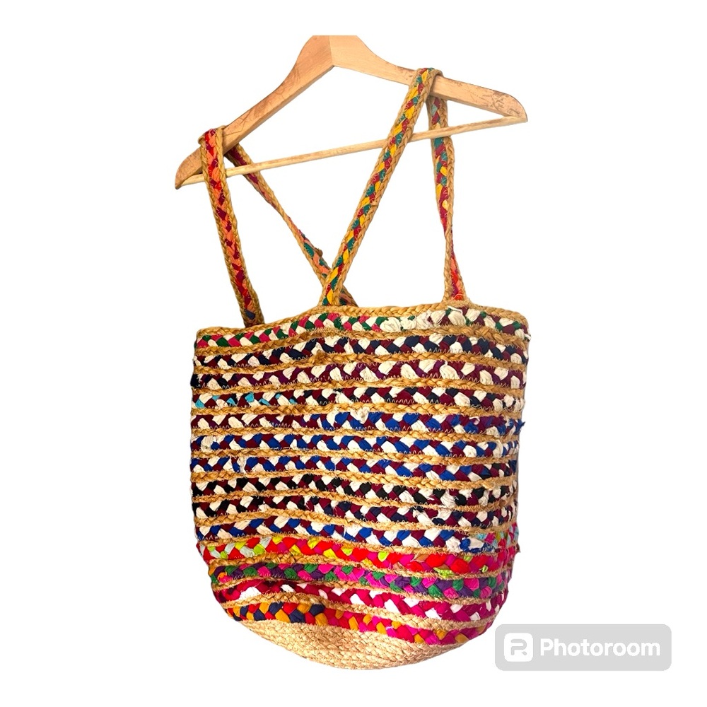 Tote Beach Rainbow Jute Bag Travel Vacation